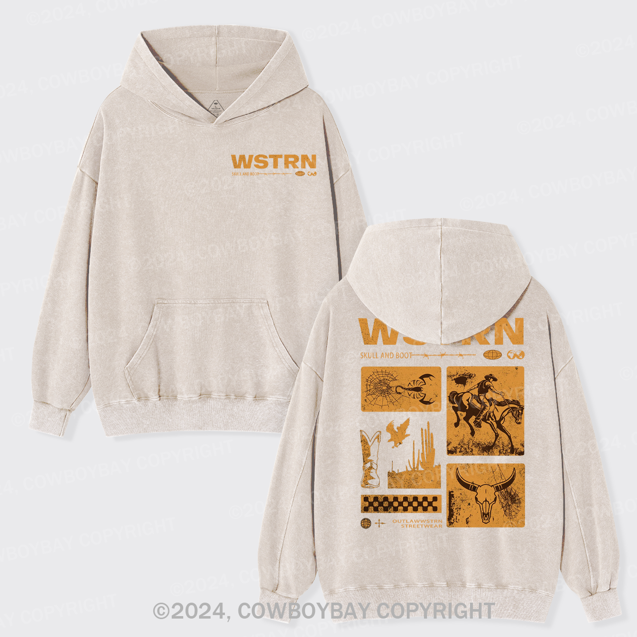 Wstrn Skull And Boot Garment-Dye Hoodies