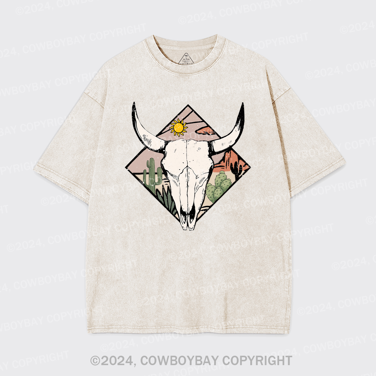 Boho Cow Skull Garment-dye Tees For Cowboy