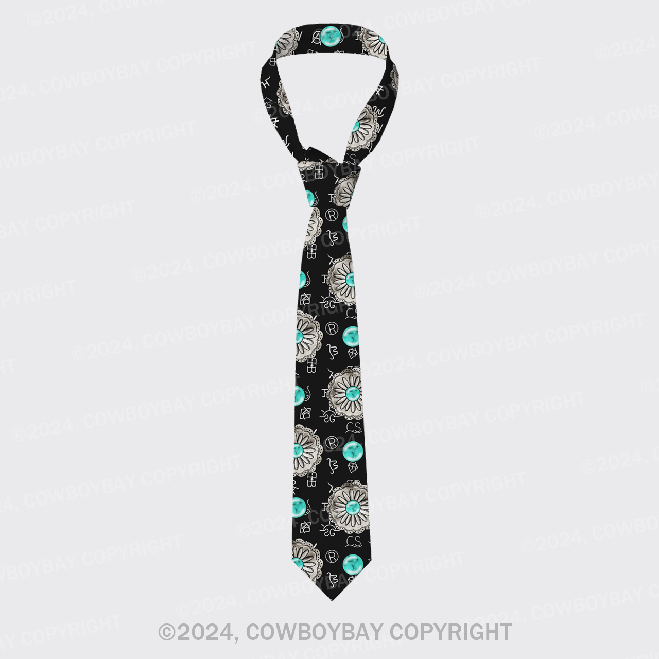 Turquoise Cattle Brand Silk Necktie