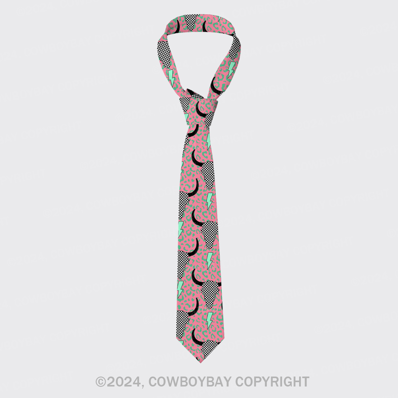 Lightning Bull Skull Silk Necktie