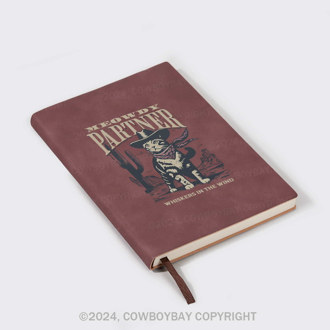 A5 Vintage Sheepbark Notebook-Meowdy Partner Cowboy Cat