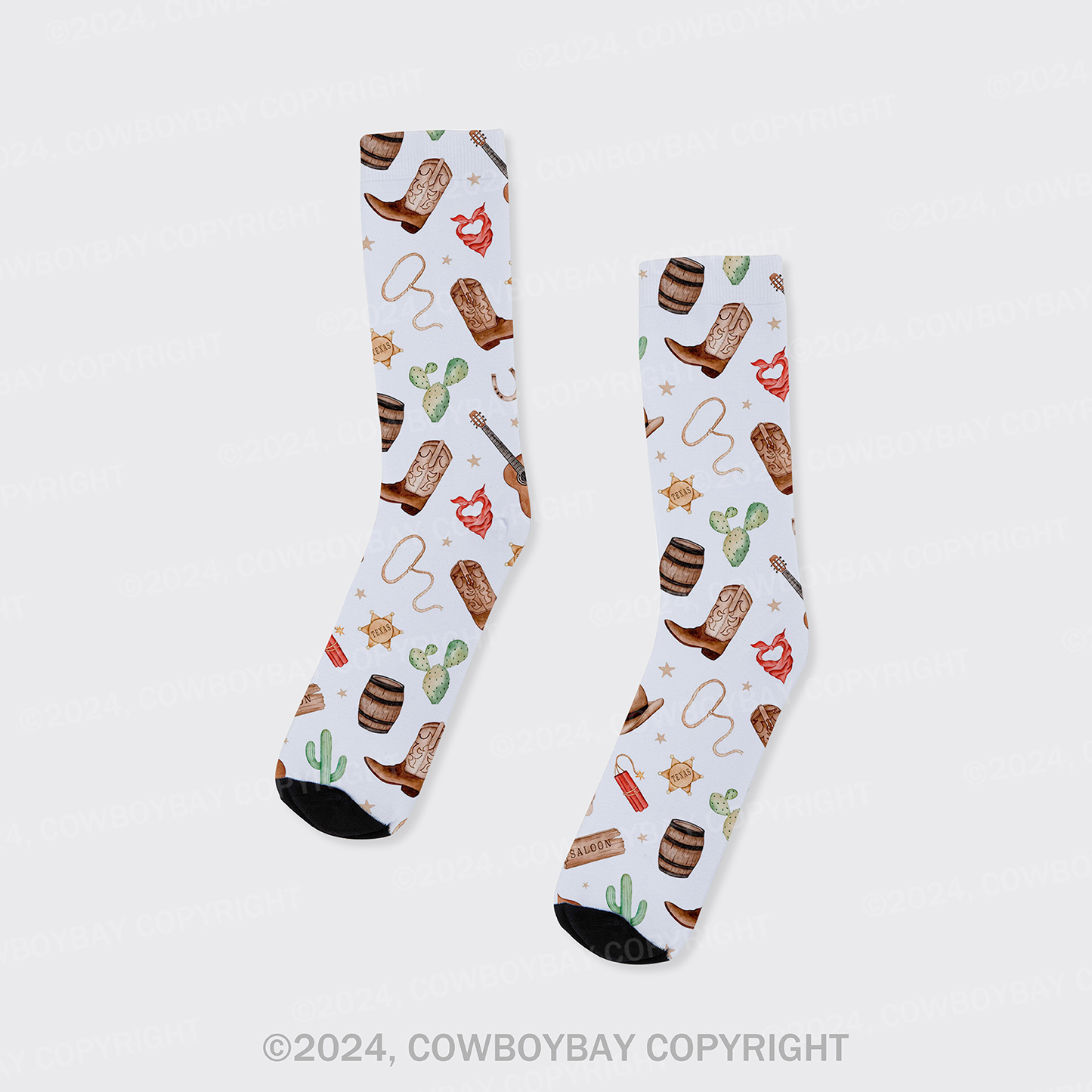 Western Cowboy Boot Printed Cotton Socks