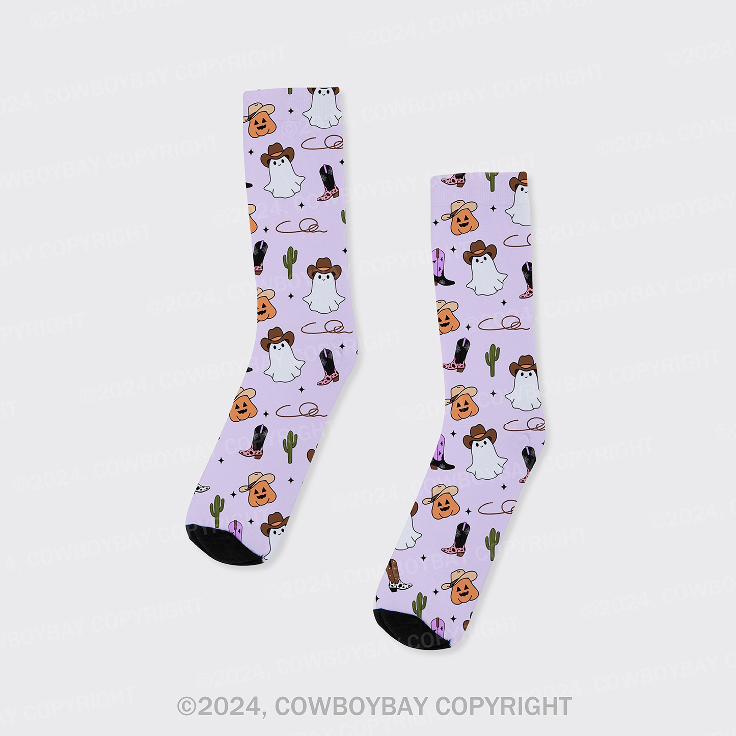 Spooky Cowboy Ghost Printed Cotton Socks