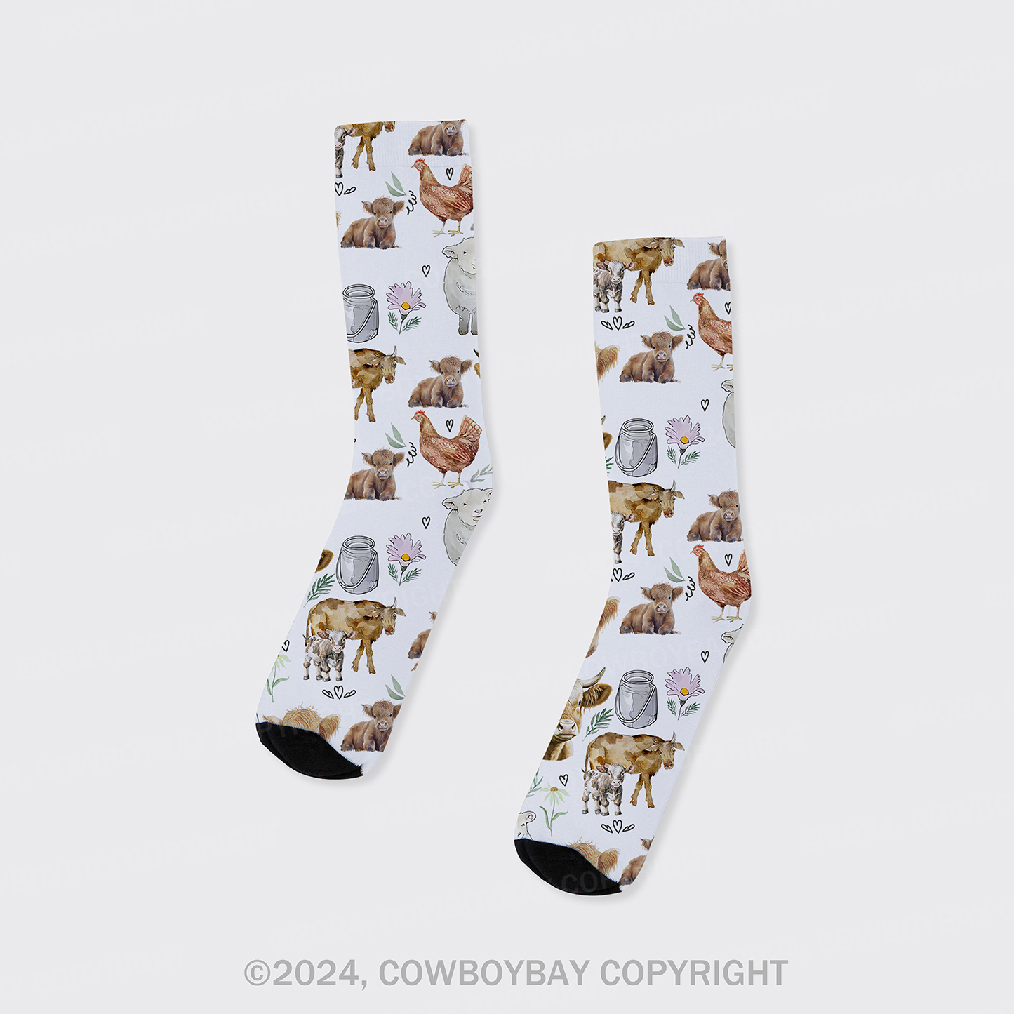 Cowboy Farm Animals Printed Cotton Socks
