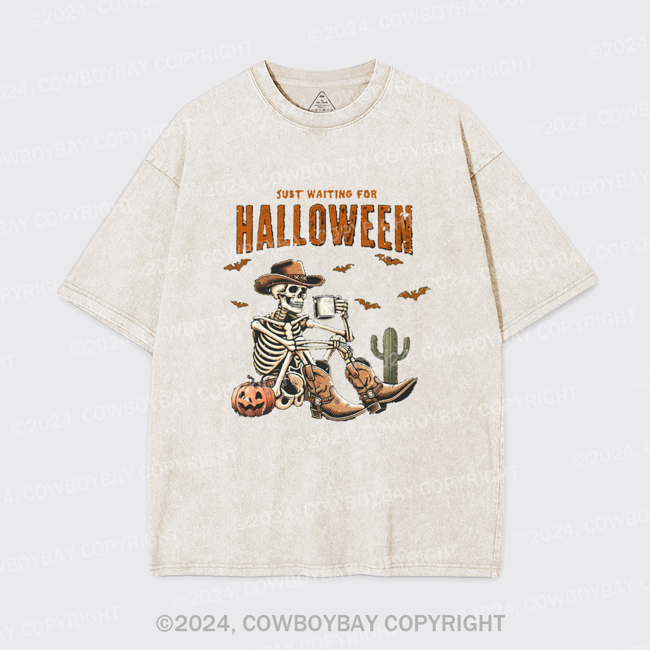 Western Skeleton Waiting for Halloween Garment-dye Tees