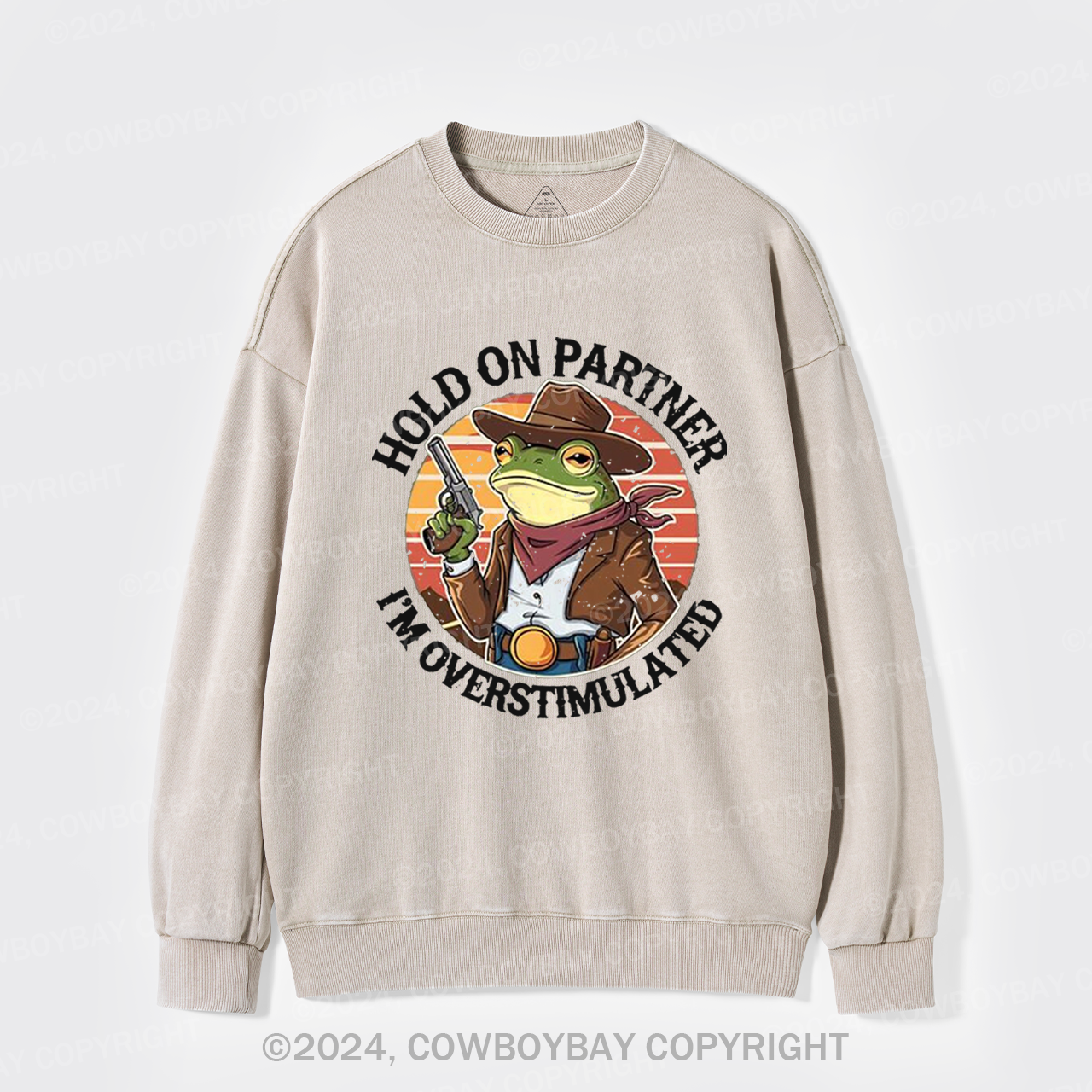Hold On Partner I'm Overstimulated Washed Sweatshirts
