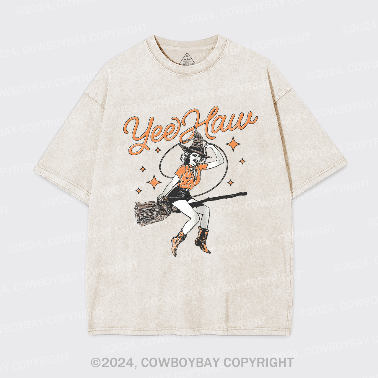 Yee Haw Vintage Halloween Cowgirl Witch Garment-dye Tees