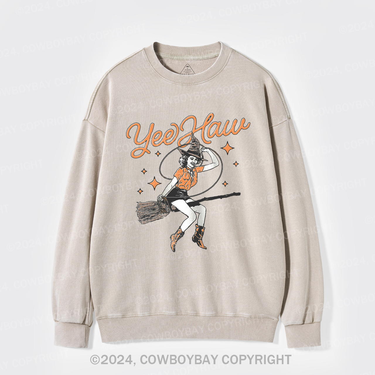 Yee Haw Vintage Halloween Cowgirl Witch Washed Sweatshirts
