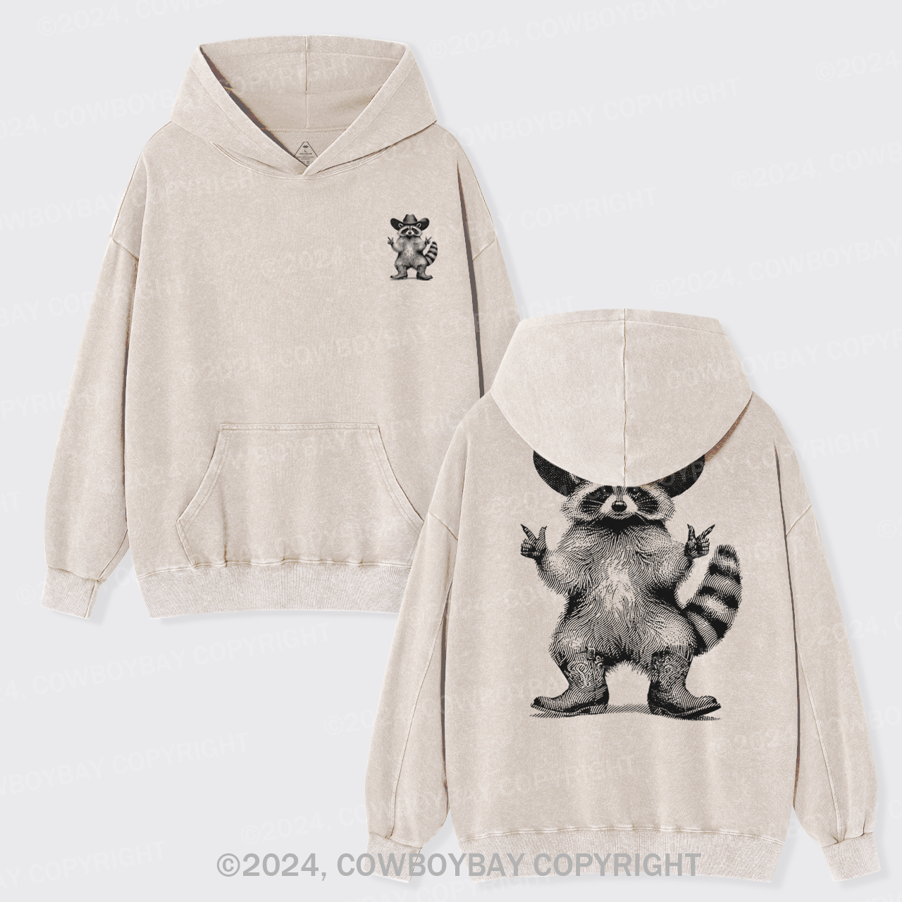 Cowboy Raccoon Vintage Garment-Dye Hoodies