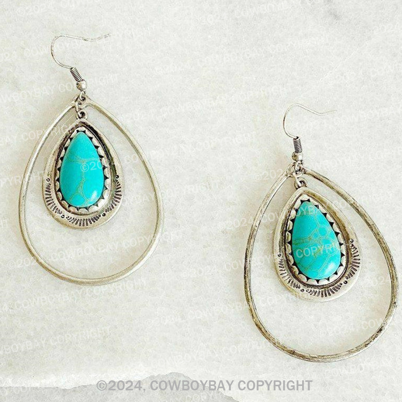 Openworked Teardrop Turquoise Earrings