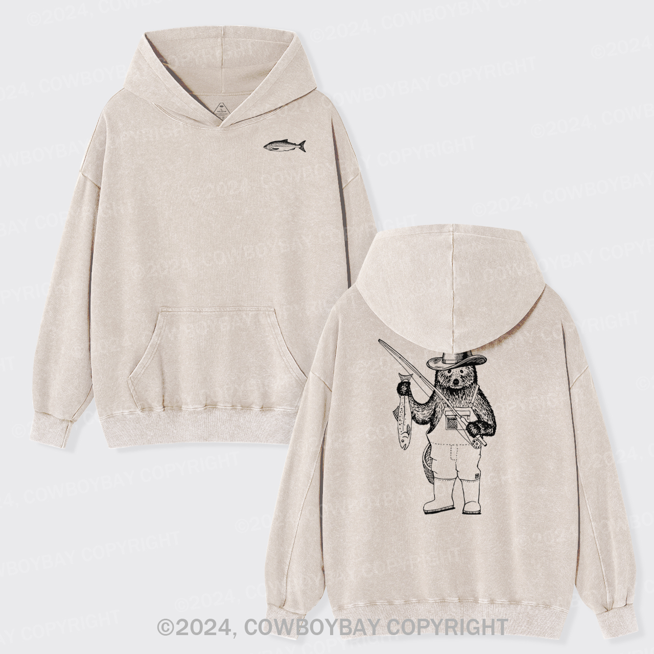 Fishing Bear Garment-Dye Hoodies