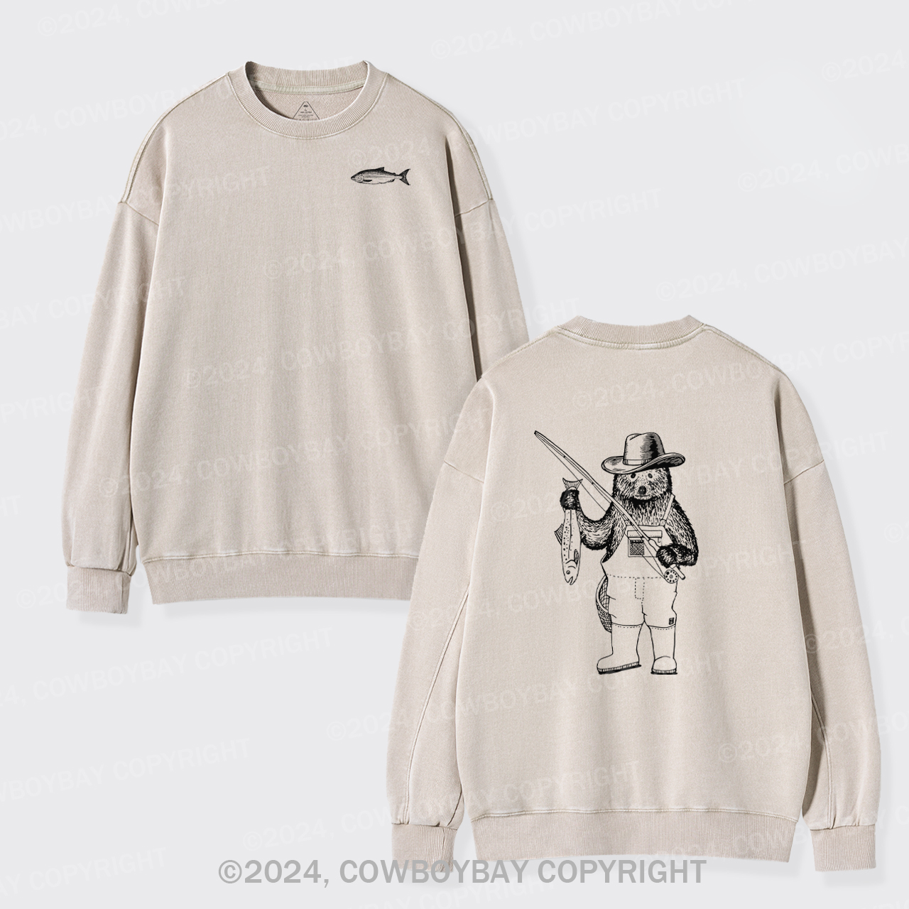 Fishing Bear Washed Sweatshirts