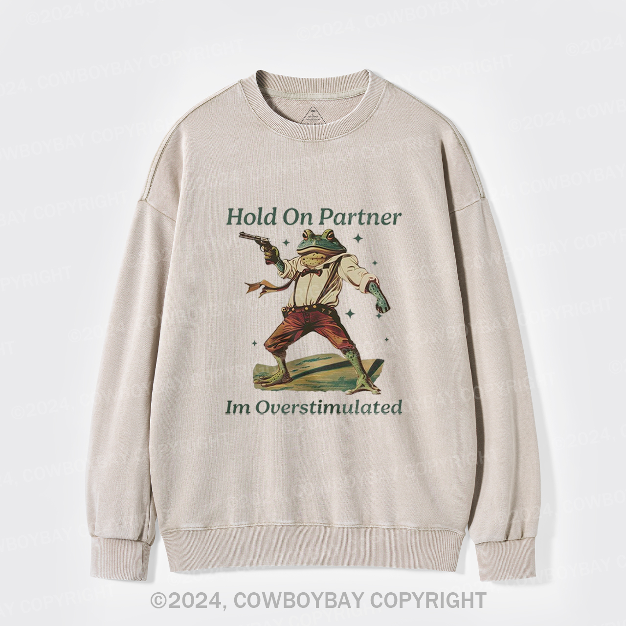 Hold On Partner Im Overstimulated Washed Sweatshirts