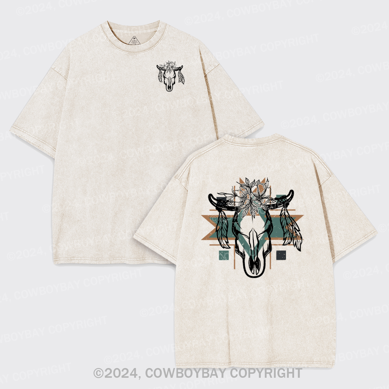 Aztec Cow Skull Garment-dye Tees