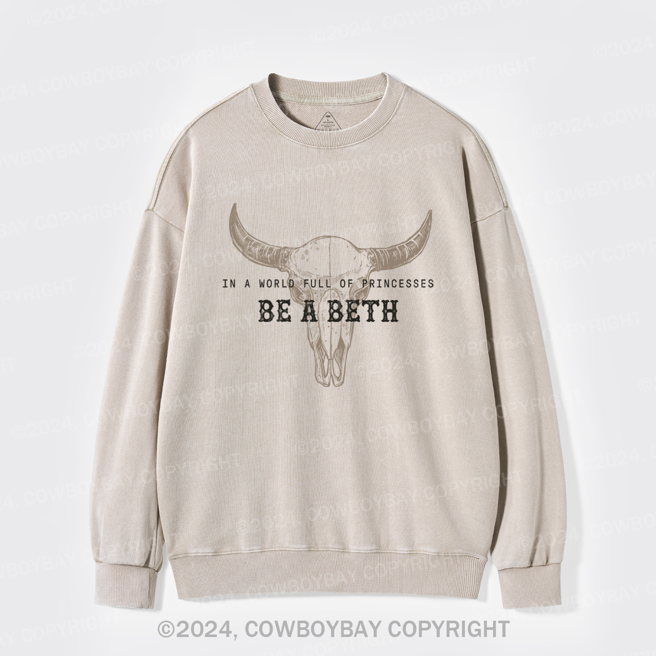 Cowboybay,Boho Cow Skull Washed Sweatshirts