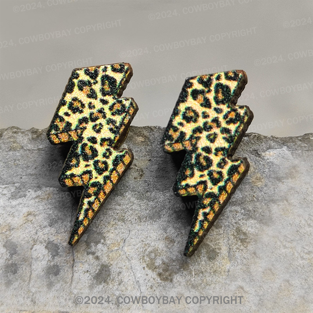 Wooden Flash leopard  Earrings