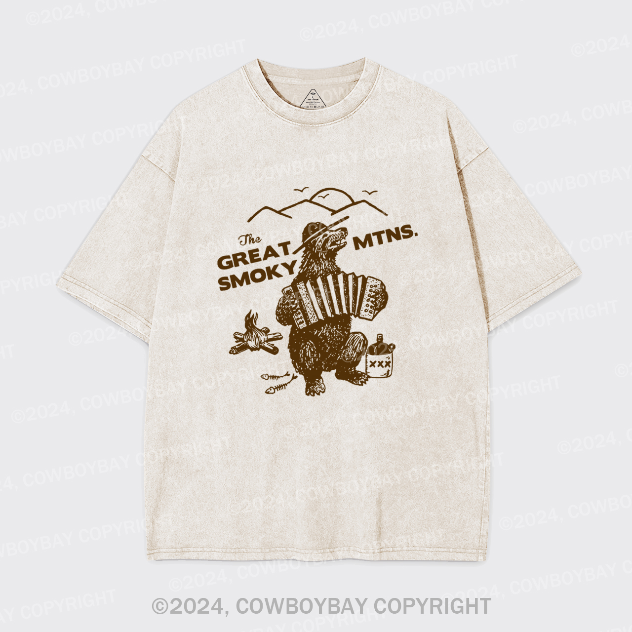 Smoky Bluegrass Grizzly Bear Garment-dye Tees