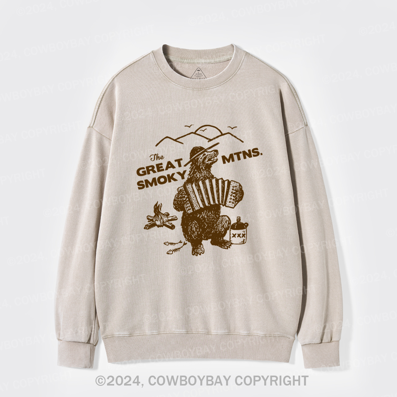 Smoky Bluegrass Grizzly Bear Washed Sweatshirts