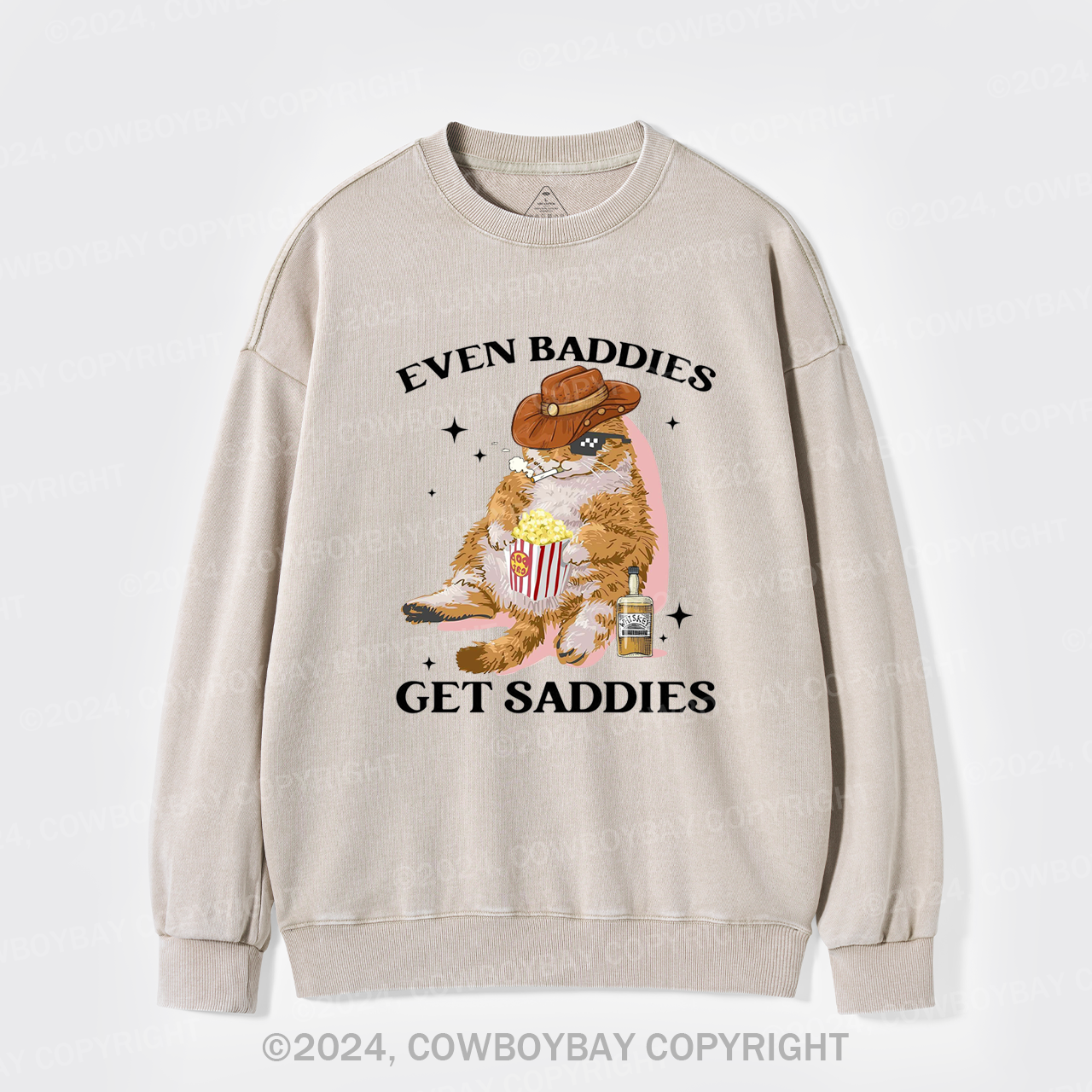 Even Baddies Get Saddies Funny Cat Washed Sweatshirts