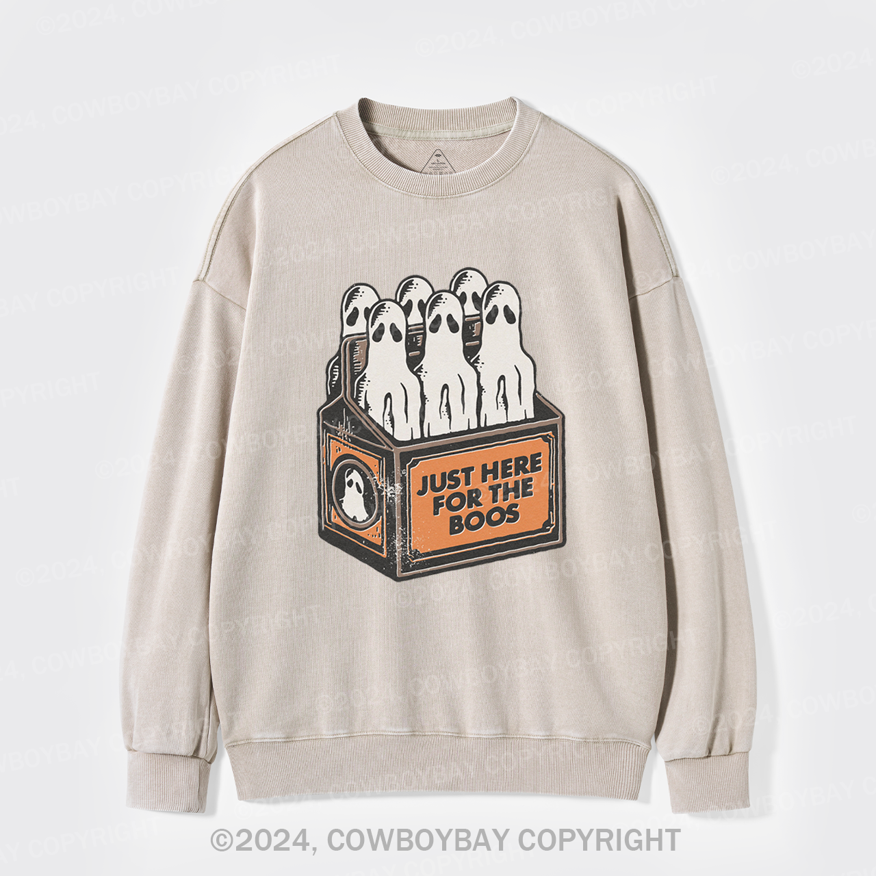 Here For The Boos 6 Pack Booze Ghost Beer Bottles Washed Sweatshirts