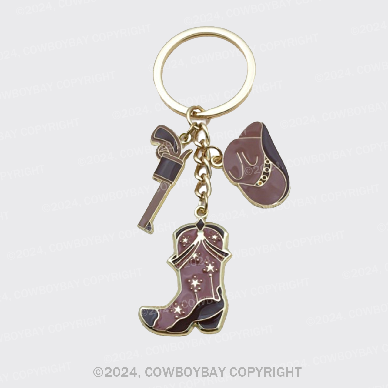 Vintage Brown Western Cowboy Hat Boot Pendant keychain