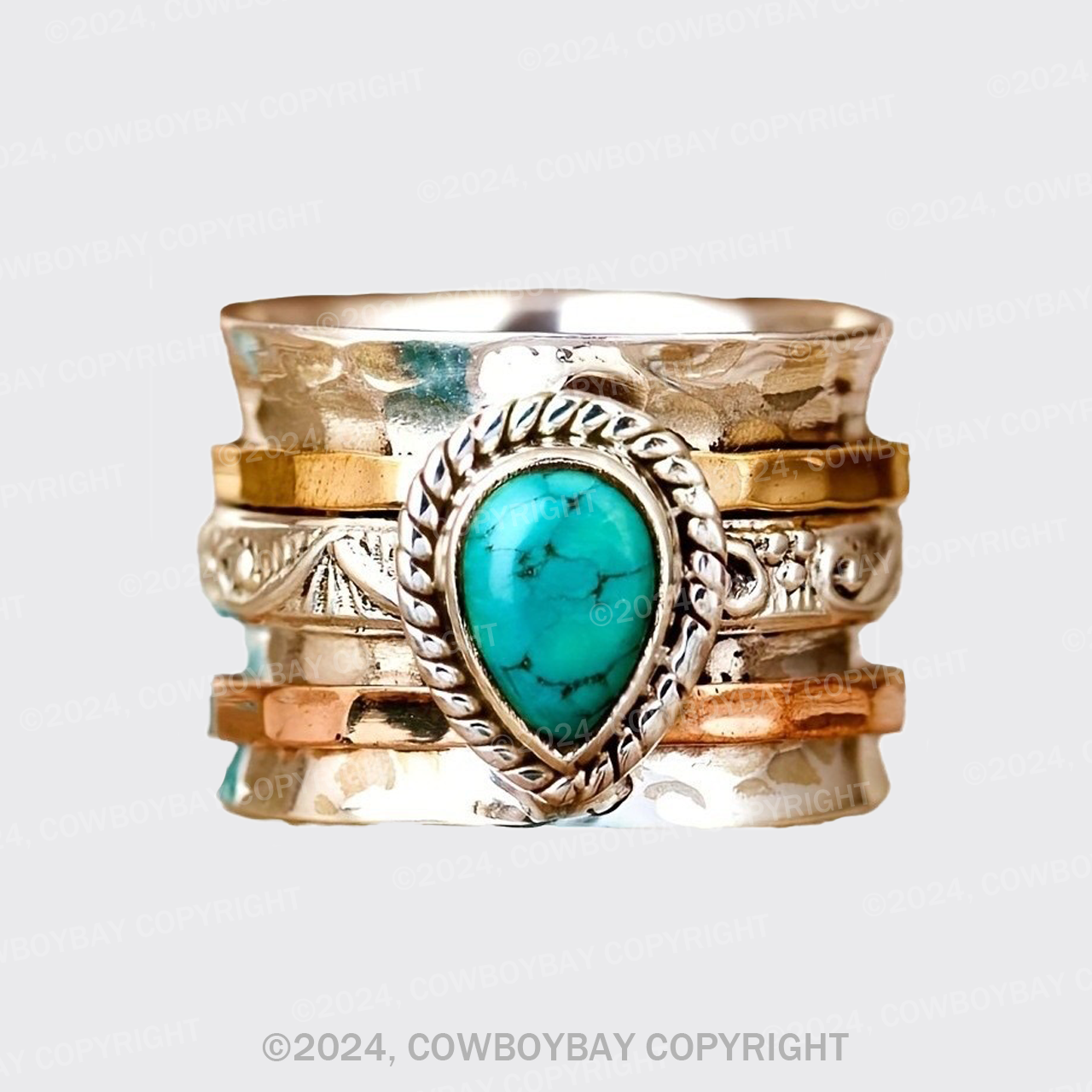 Vintage Bohemian Turquoise Tricolor Plated Ring