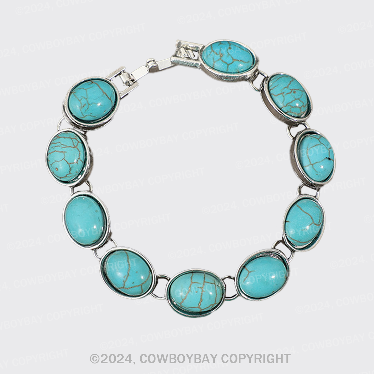 Natural Turquoise Inlaid Alloy Bracelet