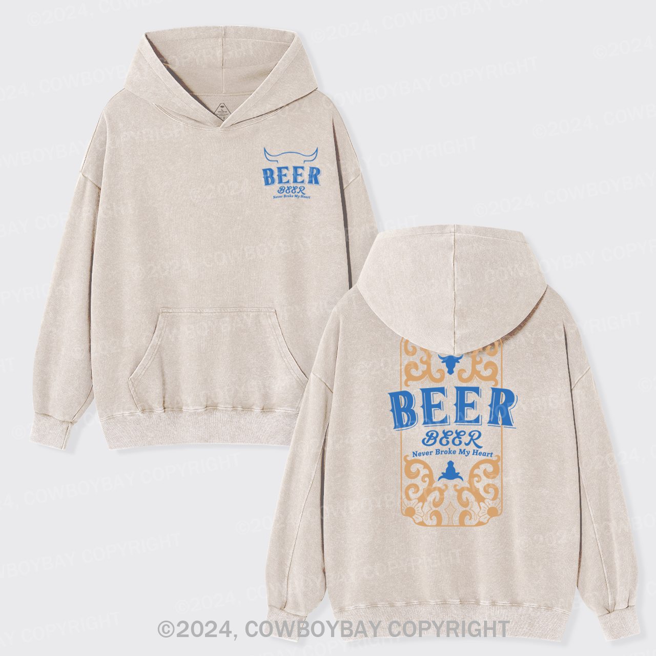 Bull's Head With Beer Garment-Dye Hoodies