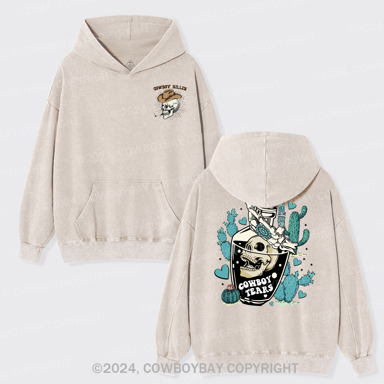 Western Turquoise Jewelry Garment-Dye Hoodies