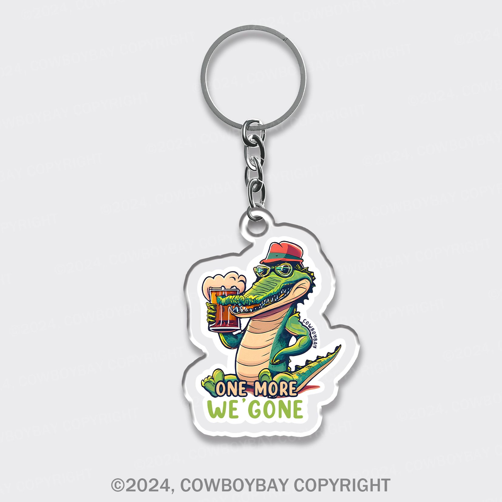 A Crocodile Drinking Beer Keychain