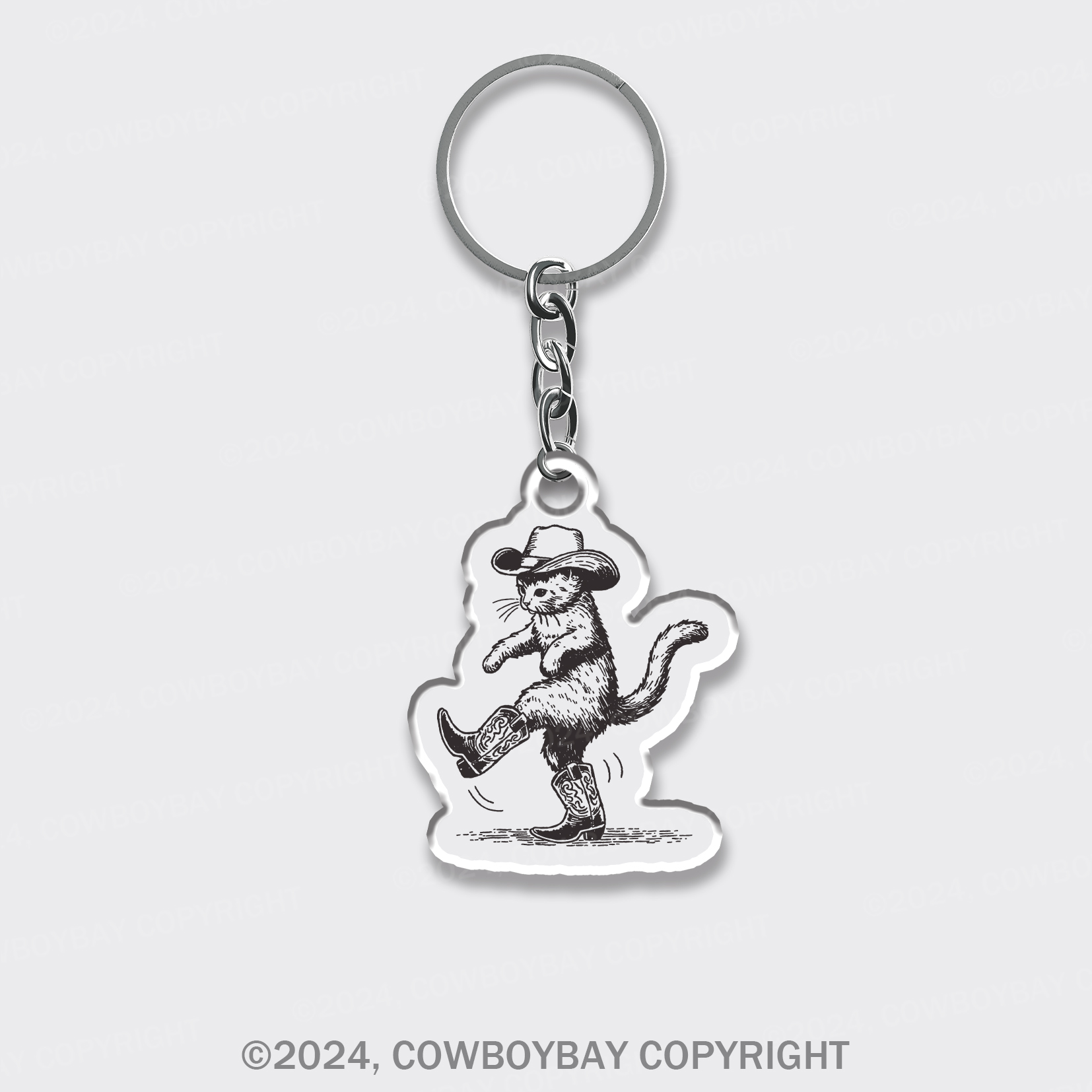 Cowboy Cat Looking for Fish Keychain