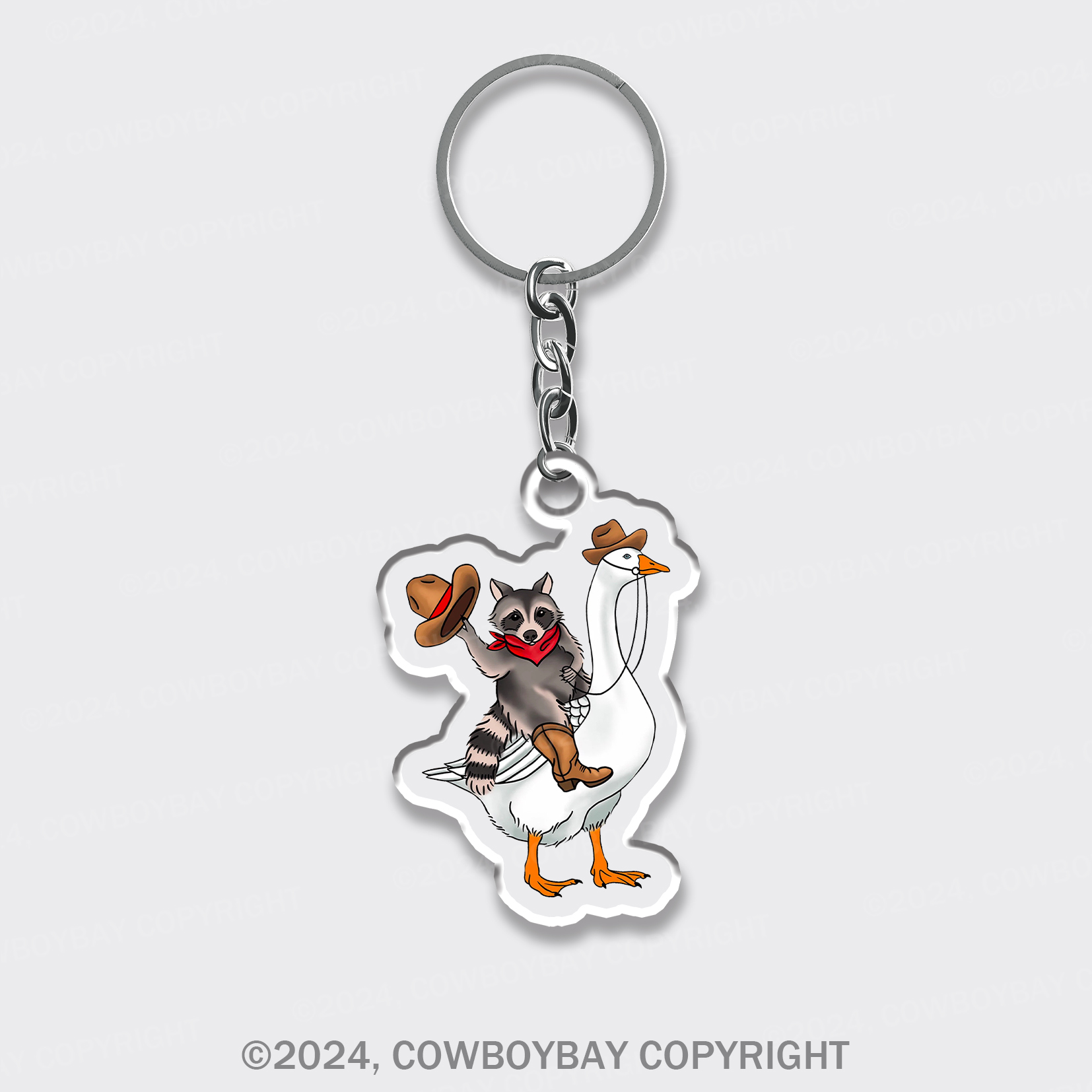 Cowboy Raccoon On A Goose Keychain