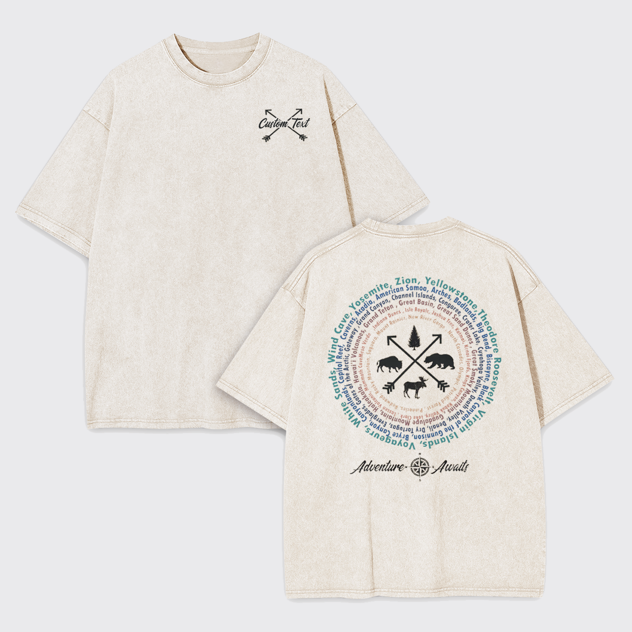 Personalized Compass And 63 National Park Garment-dye Tees