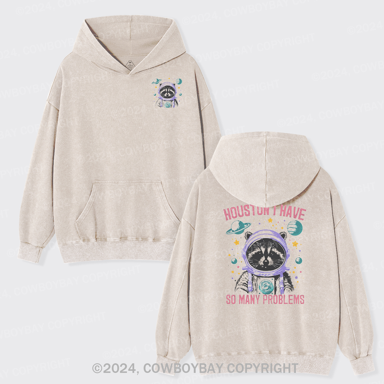 Funny Raccoon In Space Garment-Dye Hoodies