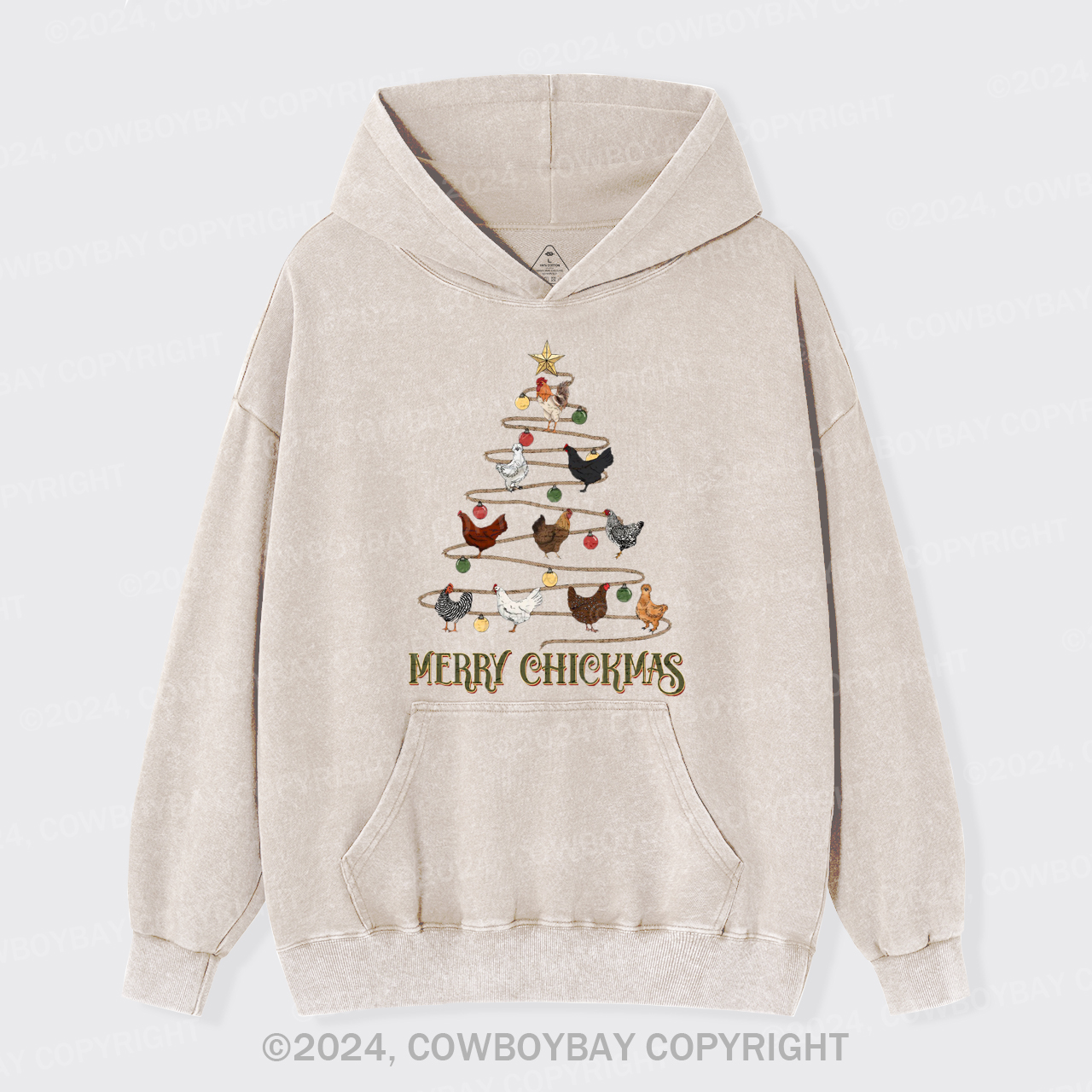 Christmas Chicken Vintage Garment-Dye Hoodies