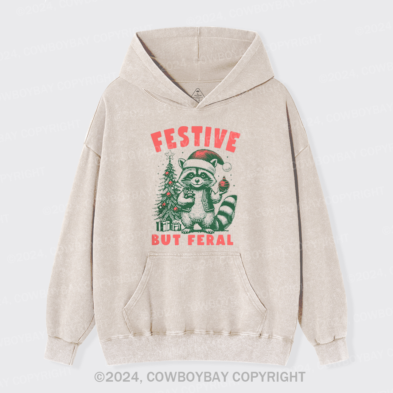 Christmas Raccoon,Festive But Feral Garment-Dye Hoodies