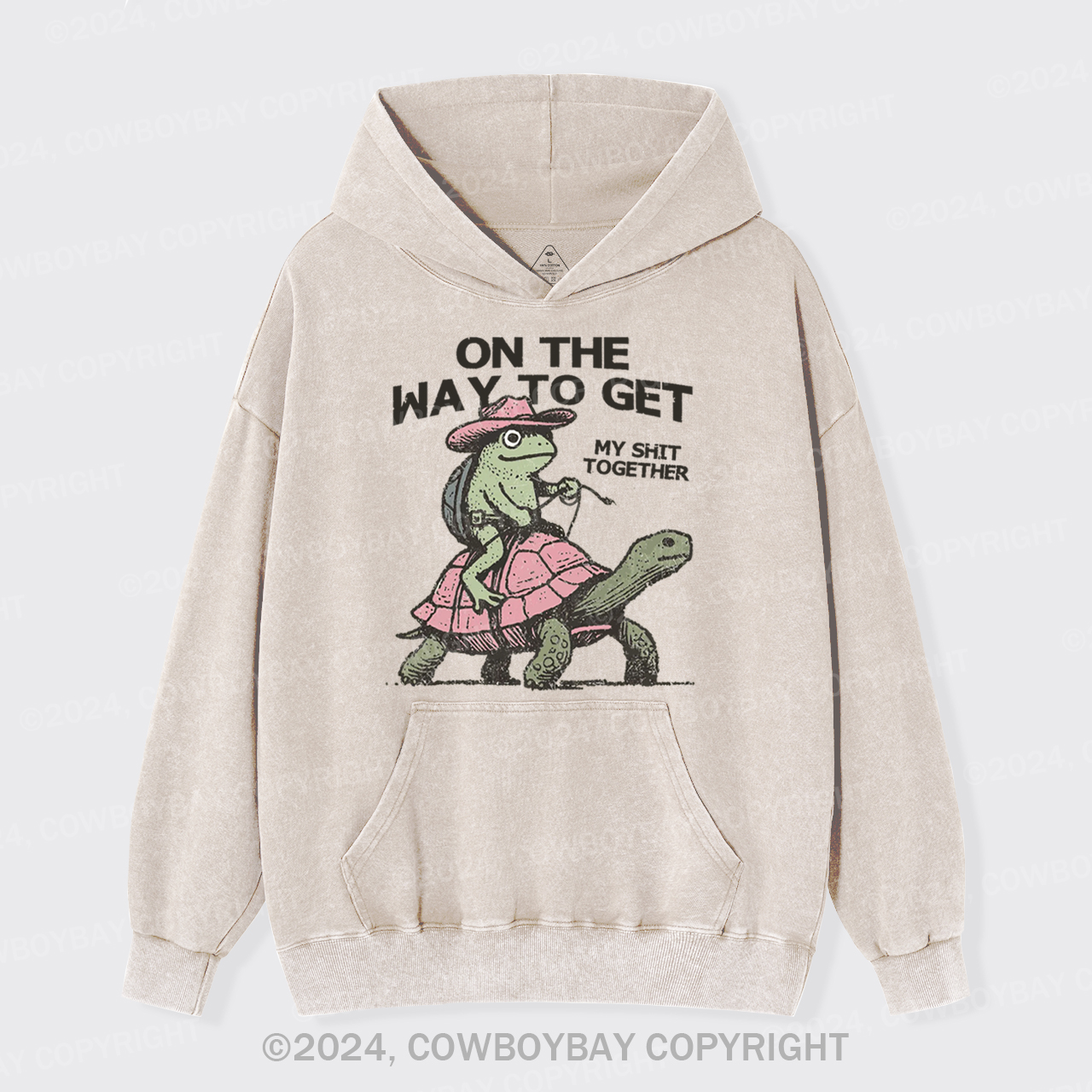 Cowboy Frog On Turtle Garment-Dye Hoodies