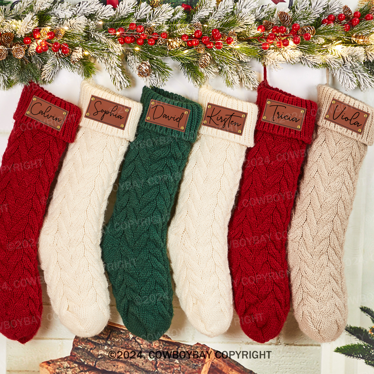 Personalized Knitted Twist Leaf Christmas Socks