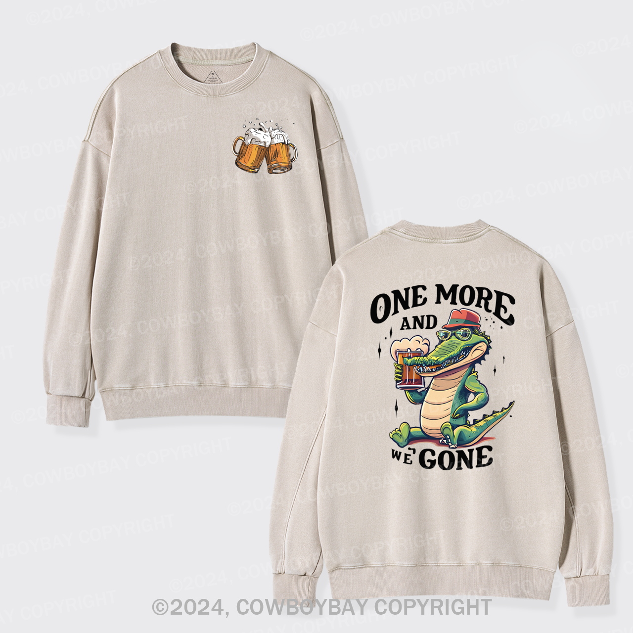 A Crocodile Drinking Beer Washed Sweatshirts