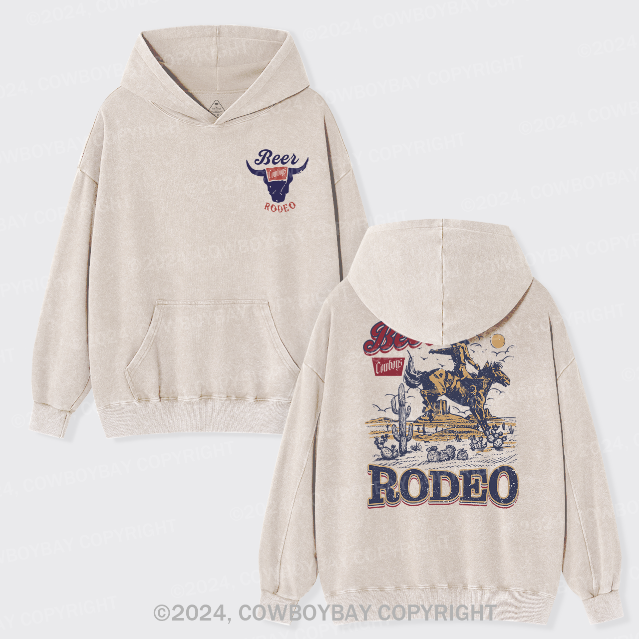 Beer Vintage Vibe Cowboy Garment-Dye Hoodies