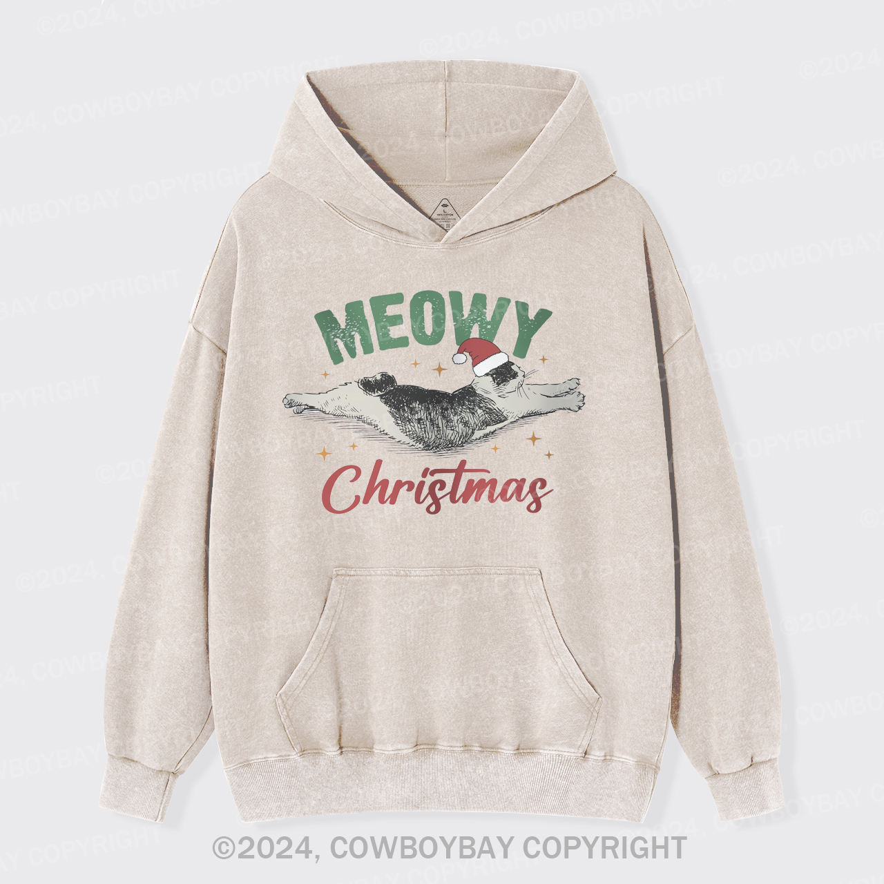 Funny Meowy Christmas Garment-Dye Hoodies