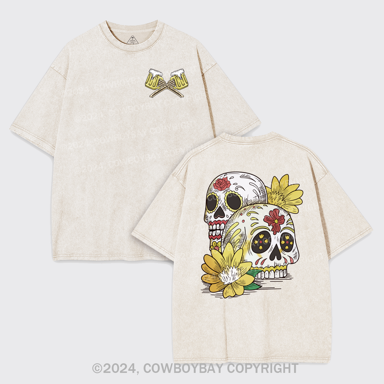 Beer Skull Montage Garment-dye Tees