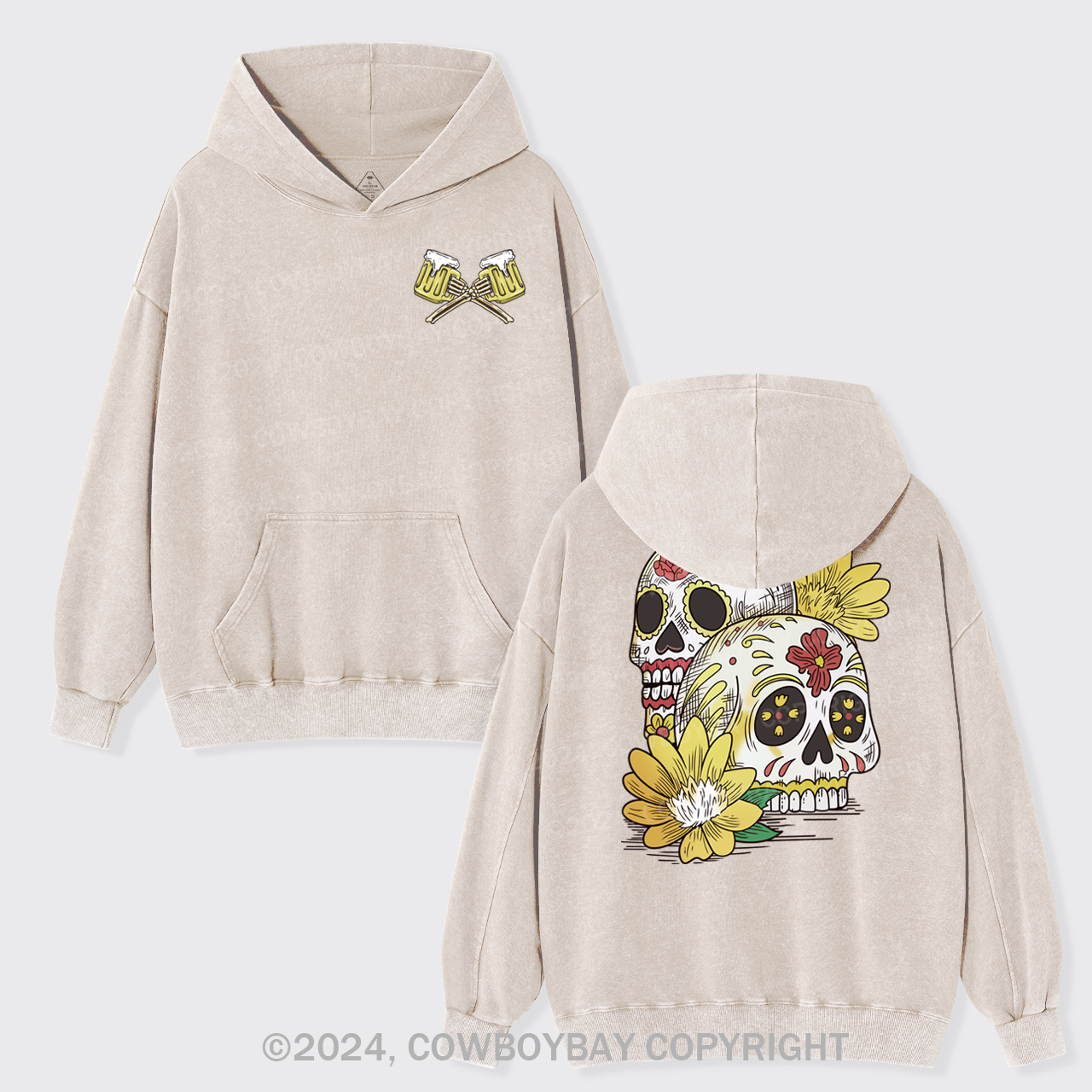 Beer Skull Montage Garment-Dye Hoodies