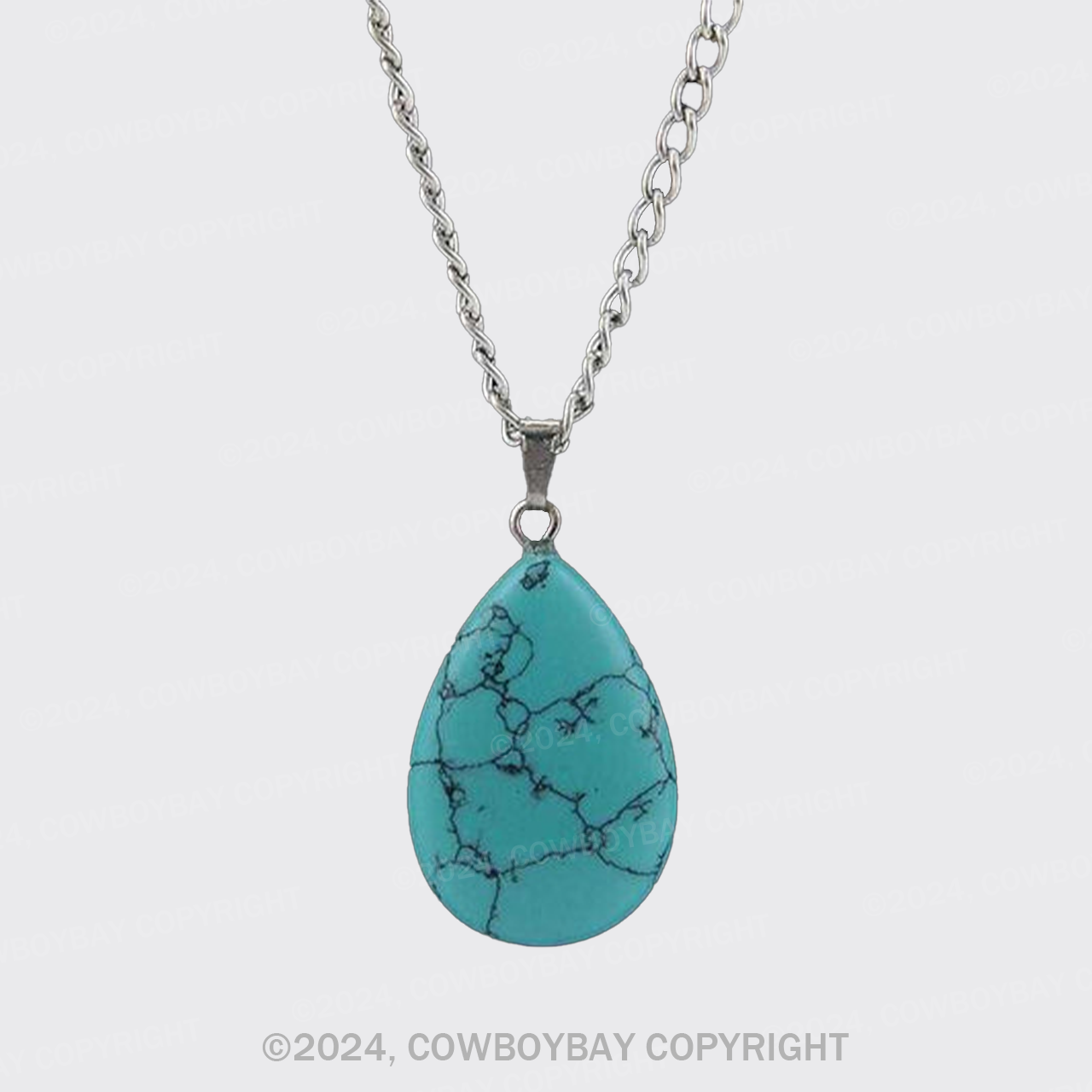 Tree Leaf Pattern Water Drop Turquoise Necklace