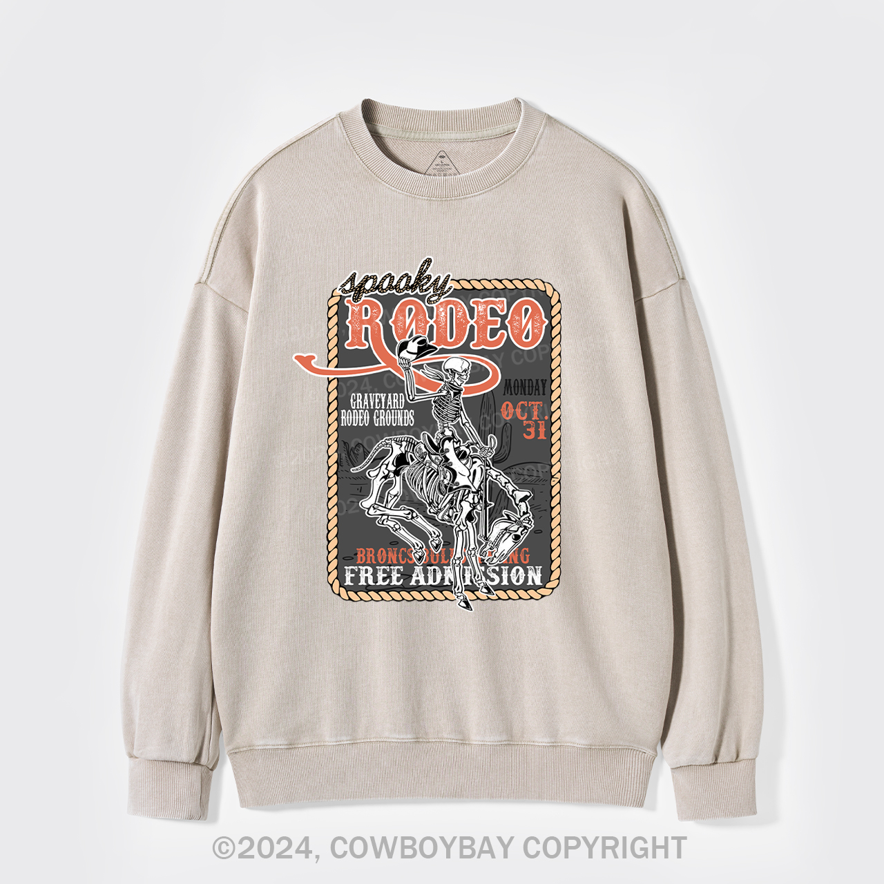 Funny Skeletons In Weird Rodeo Washed Sweatshirts