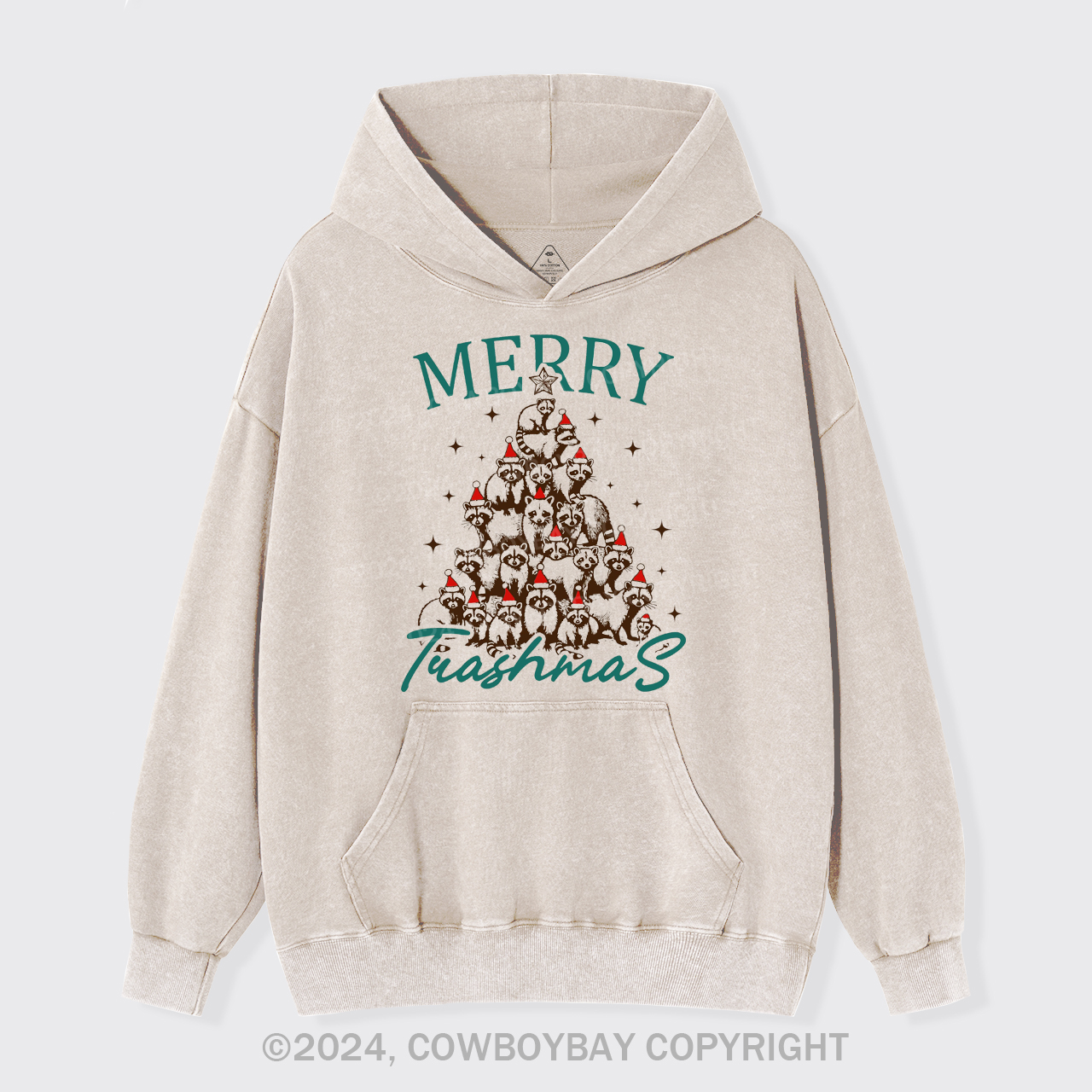 Christmas Feral Raccoon Tree Garment-Dye Hoodies