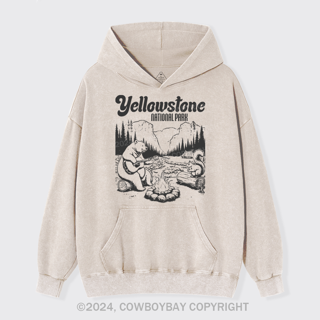 Cute Bear In The Yellowstone National Park Garment-Dye Hoodies