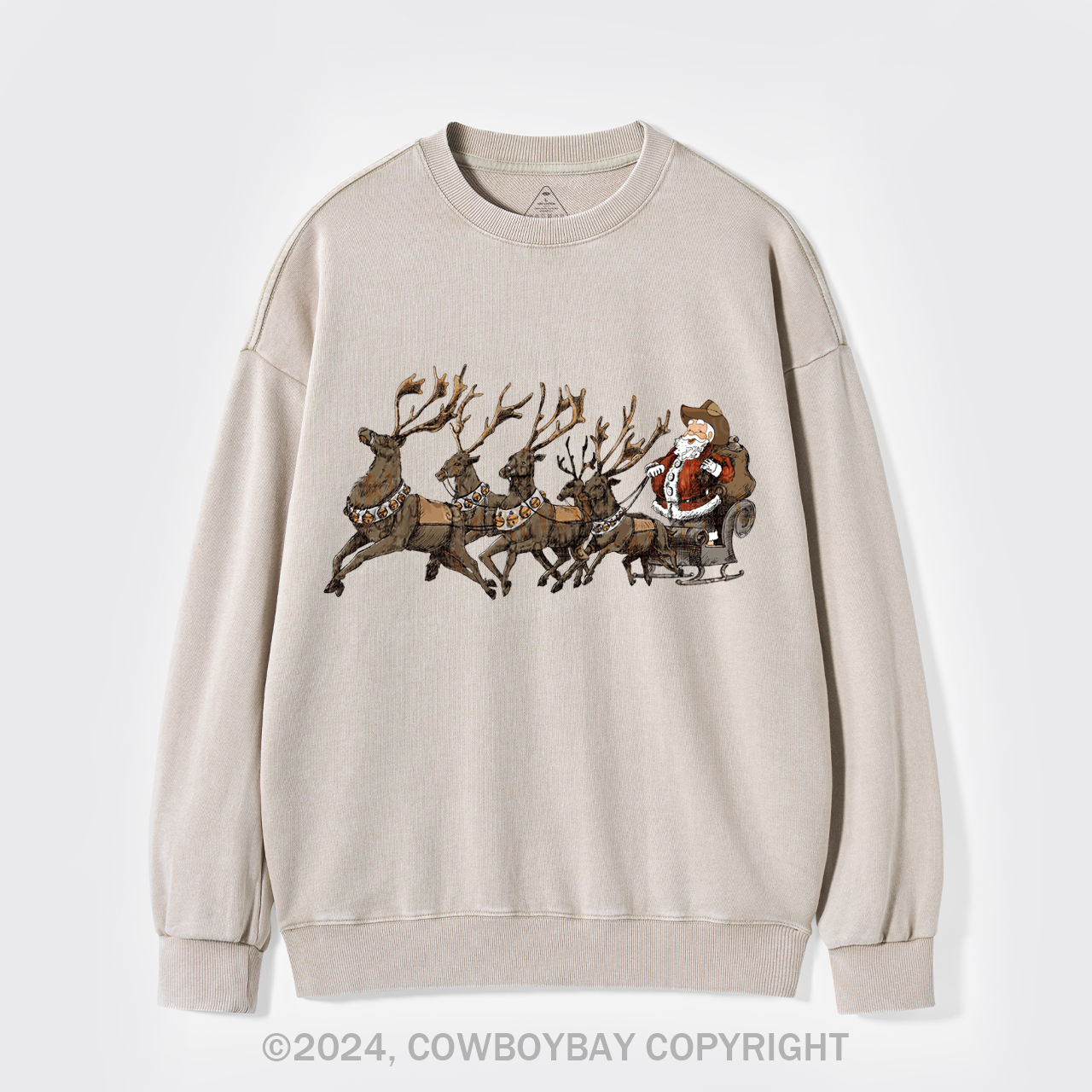 Cowboy Santa With Reindeer Washed Sweatshirts