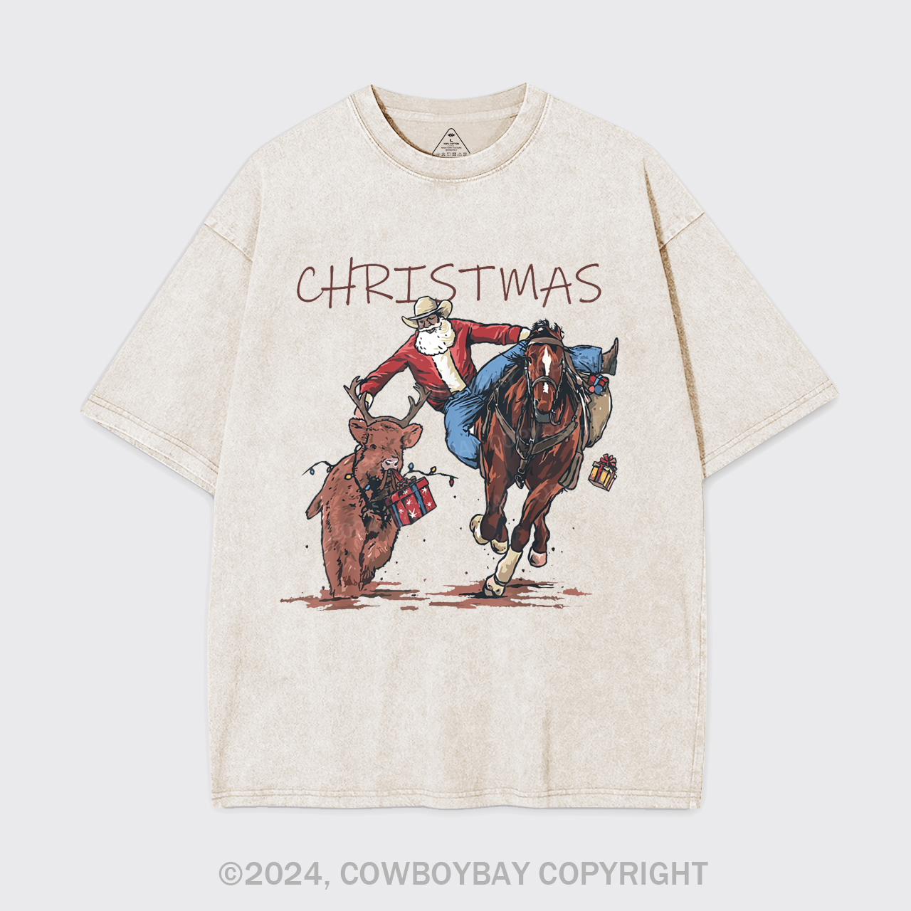 Cowboy Santa Claus Bullfight Garment-dye Tees