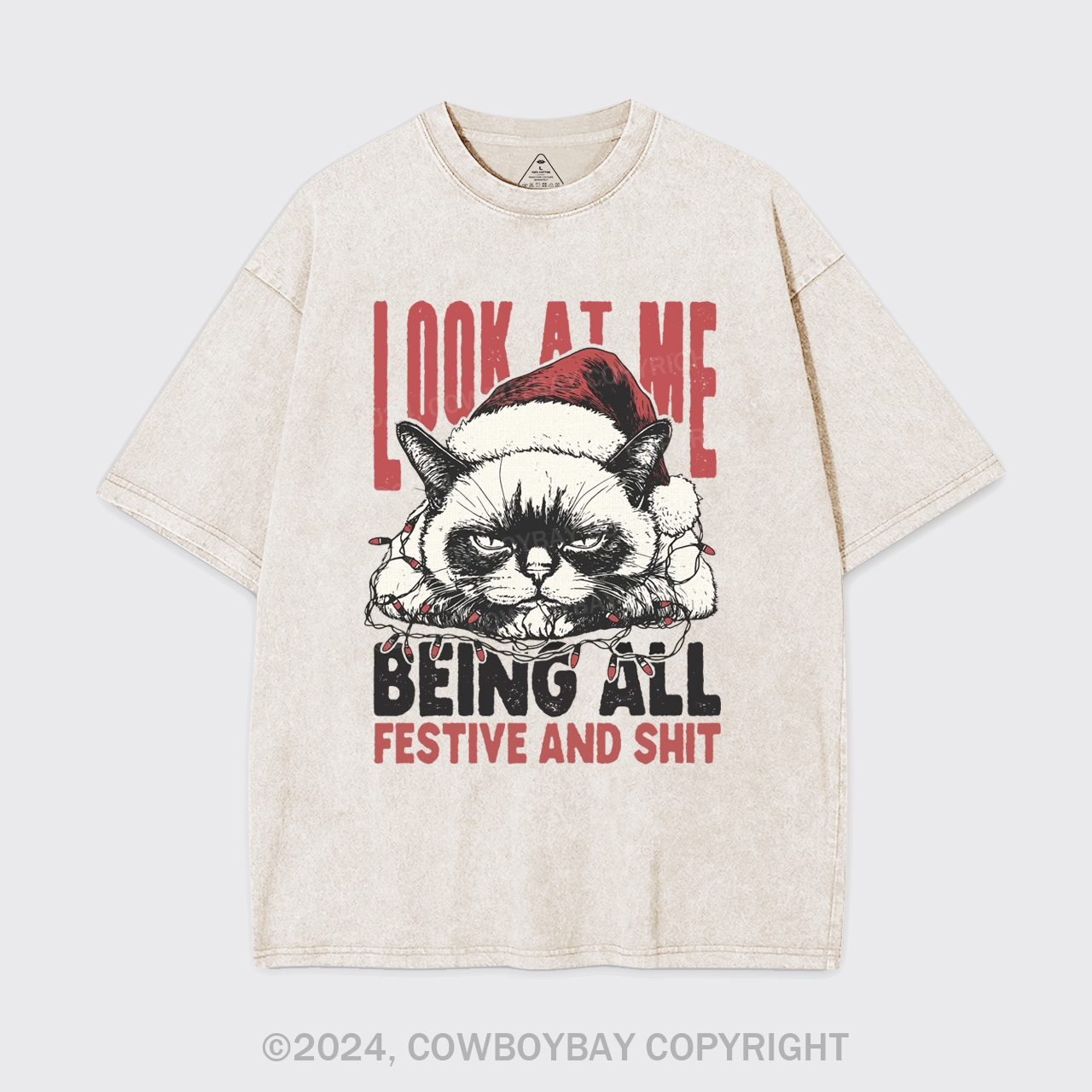 Funny Christmas Cat Garment-dye Tees